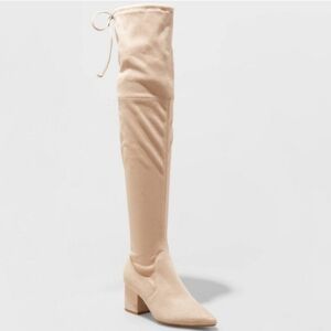 A New Day Sz 8 Beige Faux Suede Greta Tall Memory Foam 2" Block Heel Boots